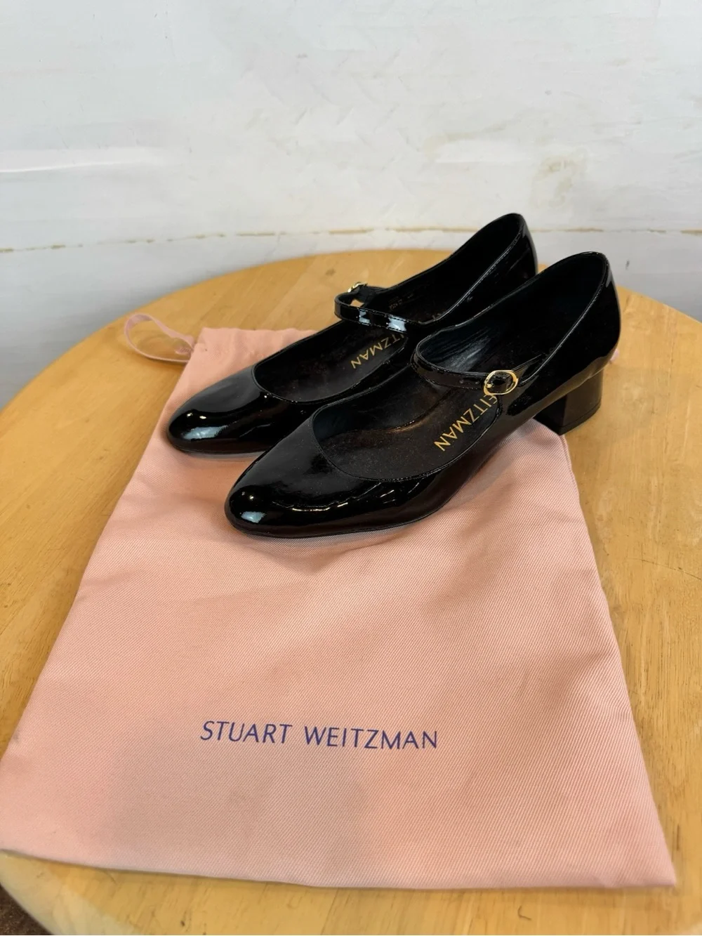 Stuart Weitzman Black Patent Leather Mary Jane Block Heel Shoe, 6.5